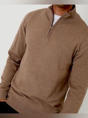 Men's Zip-Neck Sweater in Taupe